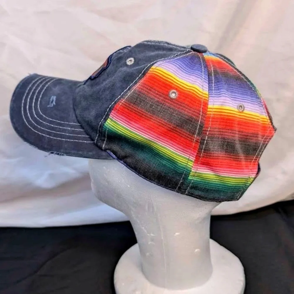 Hat Republic ~ Texas Serape‎ Baseball Cap ~ OS ~ Navy Blue Distressed/Rainbow